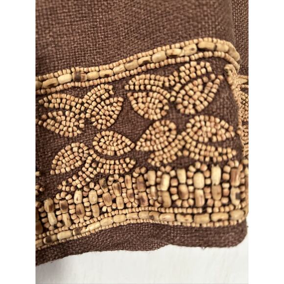 Vintage Krizia Maxi Skirt Womens 4 Silk Brown Beaded Bottom Boho Style - Picture 4 of 10